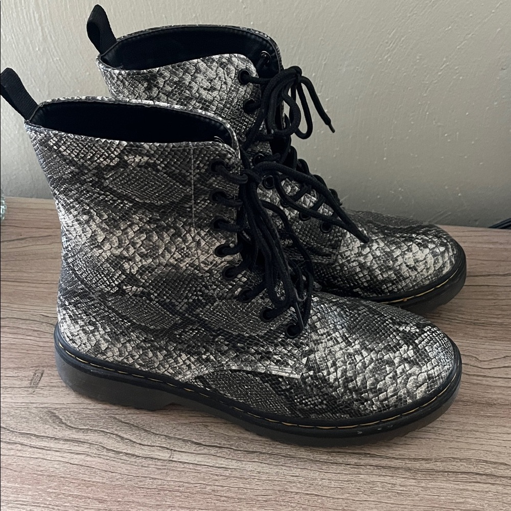 Snake print combat boots